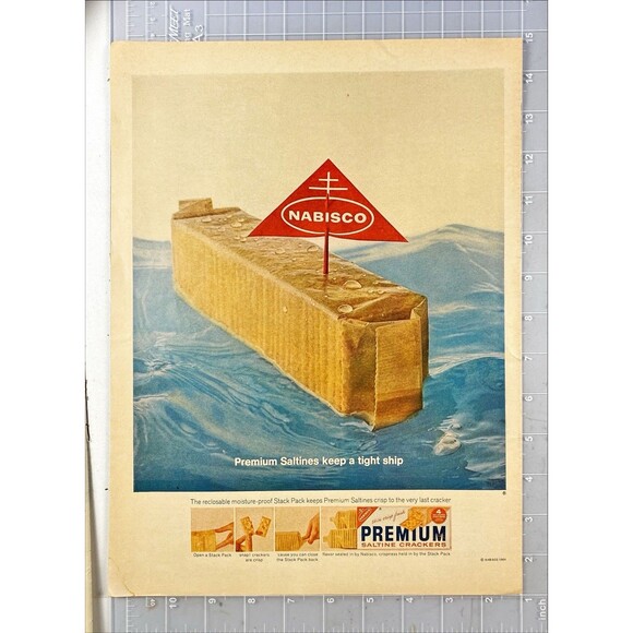 Nabisco Premium Saltine Crackers "Bag sailing on water: Tight Ship"Print Ad 1964 - Picture 2 of 3